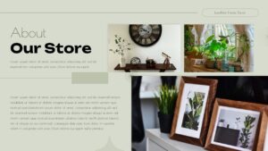 About Our Store slide from Decor Store Presentation template showing interior photos and company overview layout