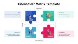 Eisenhower Matrix template with colorful puzzle piece design showing urgent vs important task quadrants