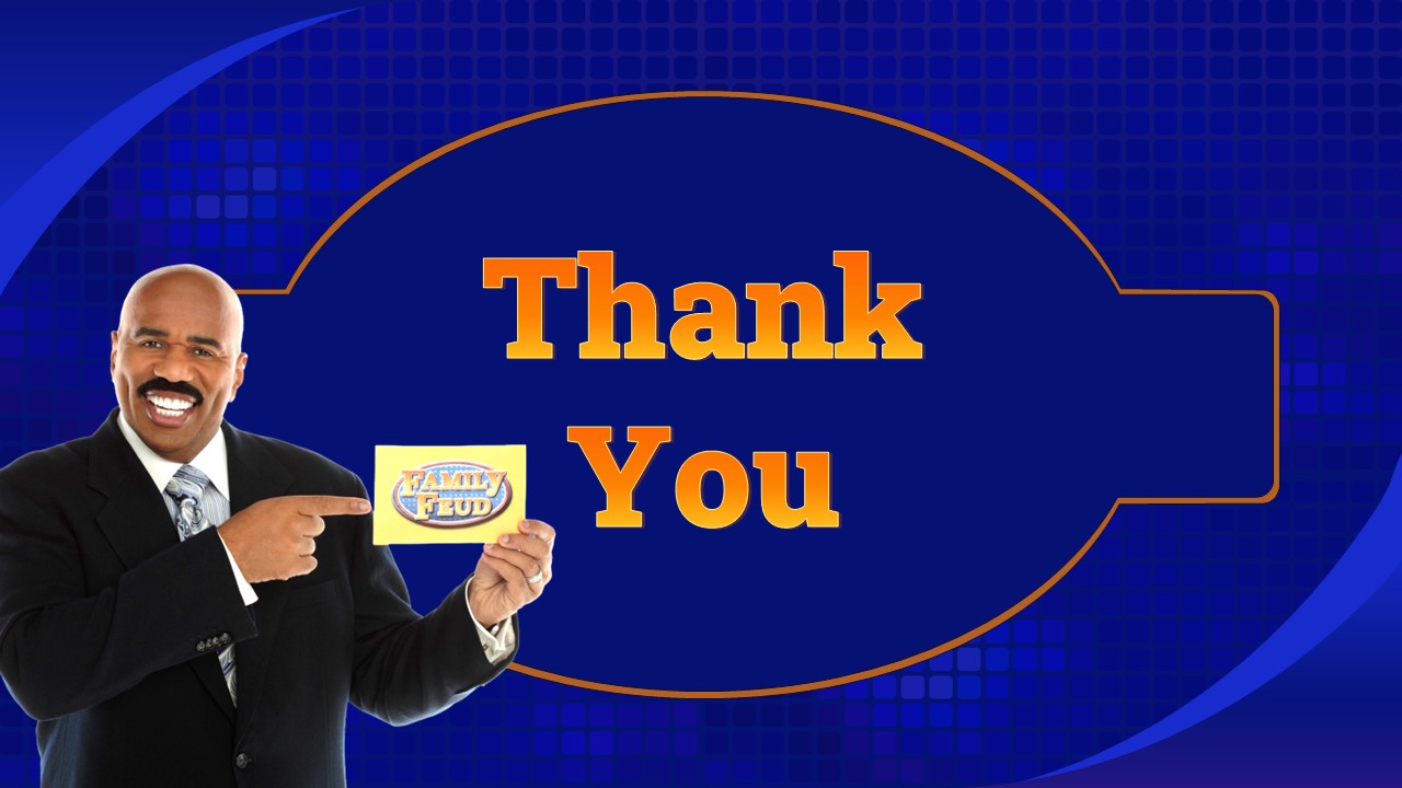 Game conclusion and appreciation slide with Family Feud PowerPoint Template