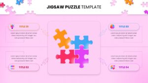 Light pink Jigsaw Puzzle Google Slides template with four colorful puzzle pieces and content sections for presentations