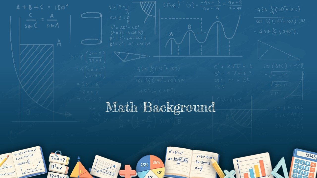 Free Math Background PowerPoint template cover slide with blue gradient and mathematical formulas