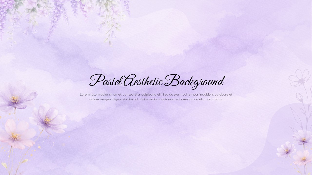 Free Pastel Aesthetic Background PowerPoint template with purple watercolor florals
