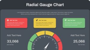 Light theme Radial Gauge Chart template for PowerPoint and Google Slides with KPI dashboard and metric displays