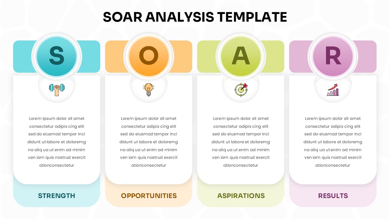 SOAR Analysis Template with four colorful sections for business planning