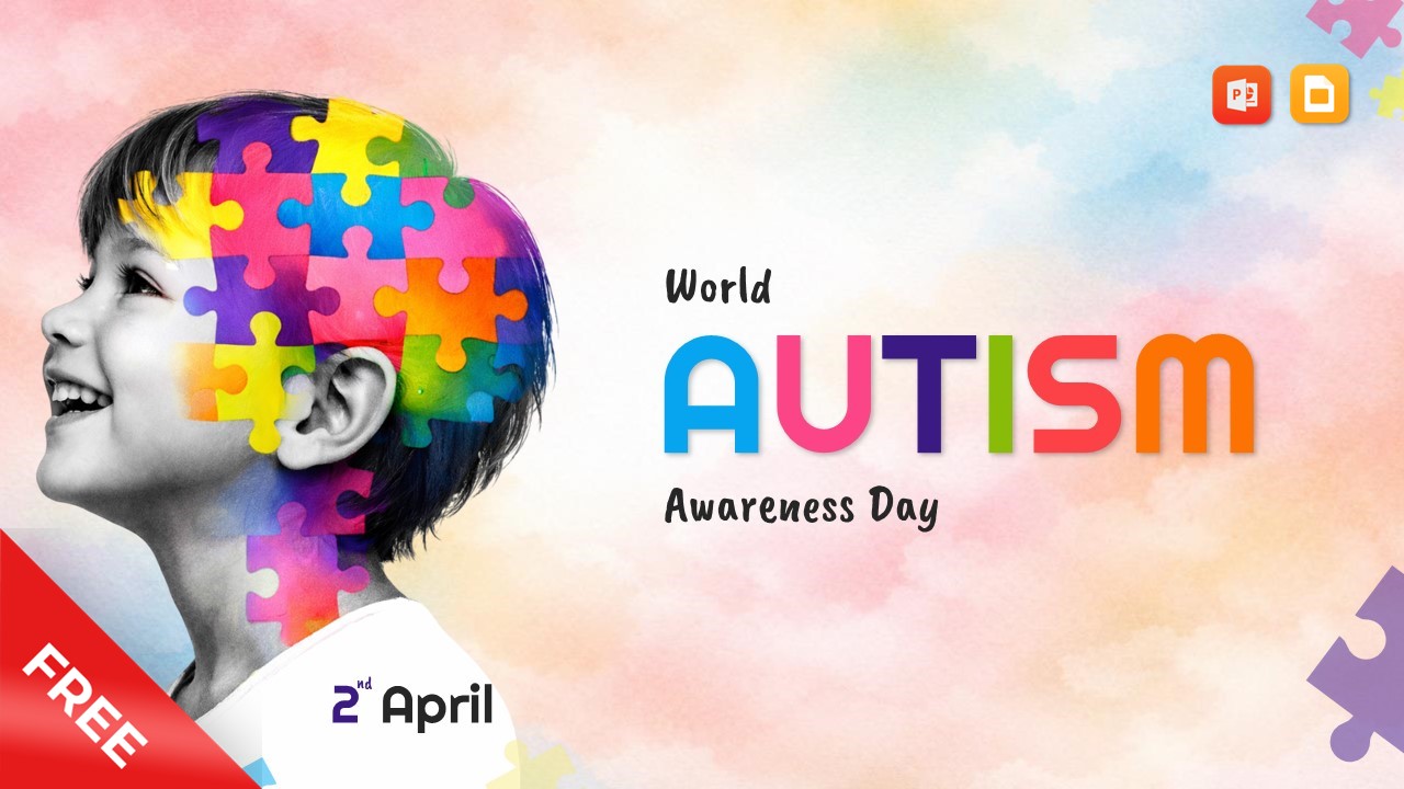 Create impactful autism awareness presentations with this colorful World Autism Awareness Day template featuring puzzle pieces