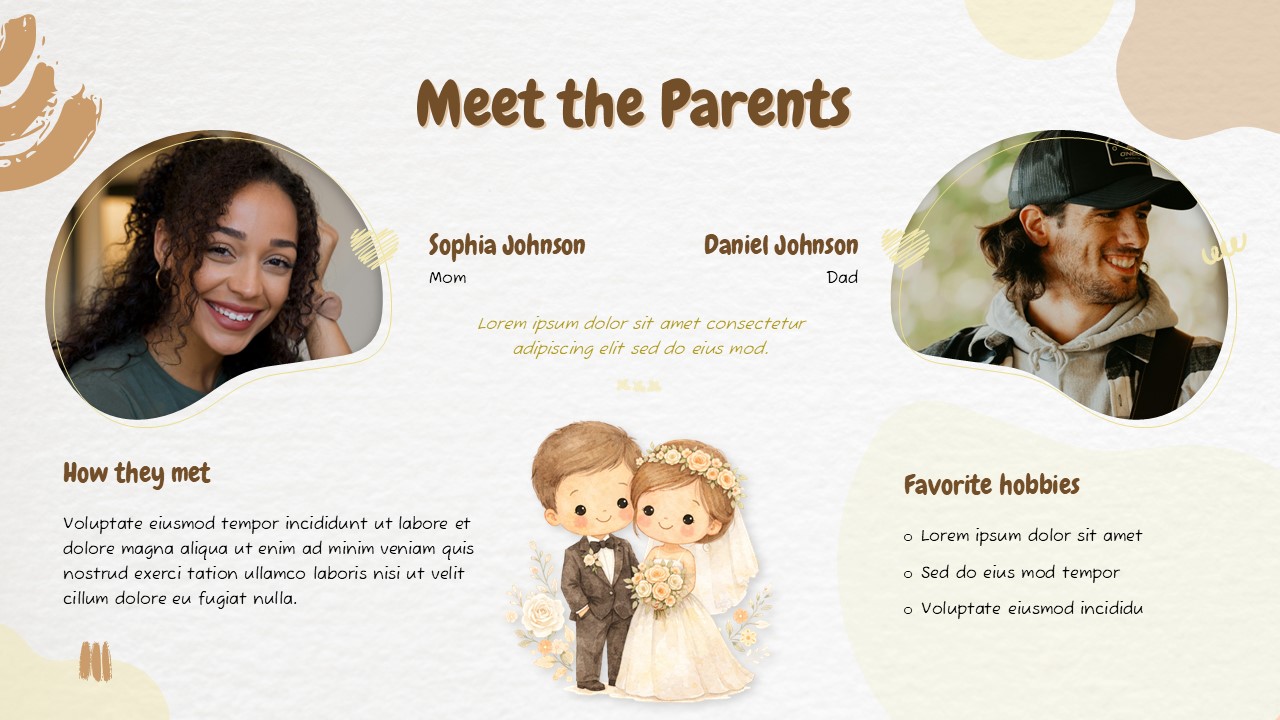 Baby Shower Google Slides Template with parent profiles and baby-themed design