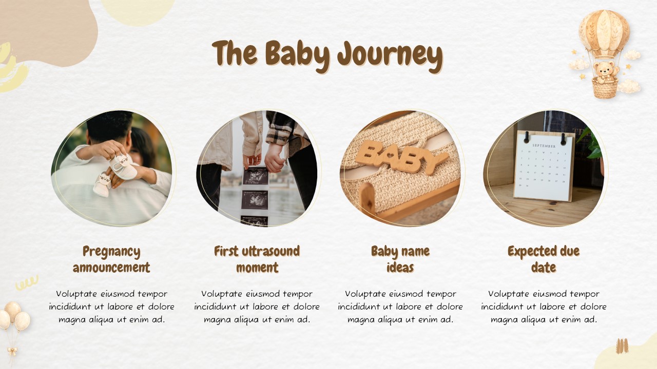 Baby Journey PPT Slide presentation slide with milestone stages and circular images