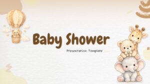 Baby Shower Slideshow presentation slide with cute teddy bears, pastel theme, and decorative balloons