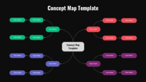 Concept Map template dark version with central hub and colorful branches