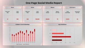 Social Media Dashboard template with light theme showing KPIs and charts